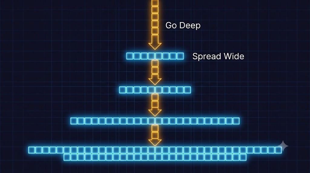Go deep, then spread wide: the loop that builds the block
